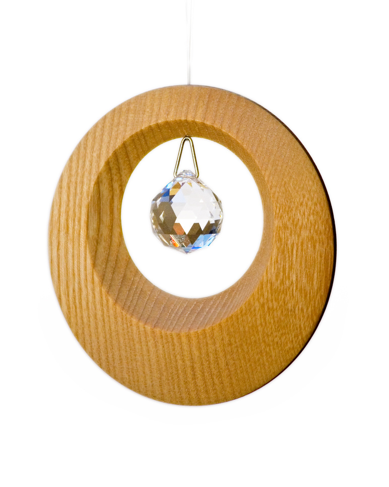 Handmade kristal hanger in houten ring - medium