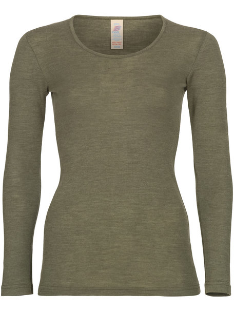 Engel Natur Dames longsleeve wol/zijde - olive