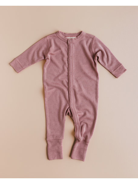 Unaduna Onesie pointelle 2 in 1 feet wol/zijde - cameo rose
