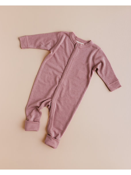 Unaduna Onesie pointelle 2 in 1 feet wol/zijde - cameo rose