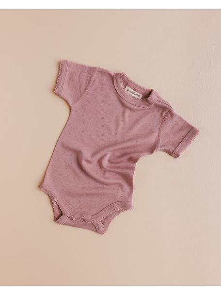 Unaduna Rompertje short sleeves pointelle wol/zijde - cameo rose