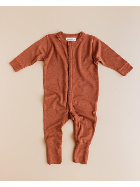 Unaduna Onesie pointelle 2 in 1 feet wol/zijde - umber