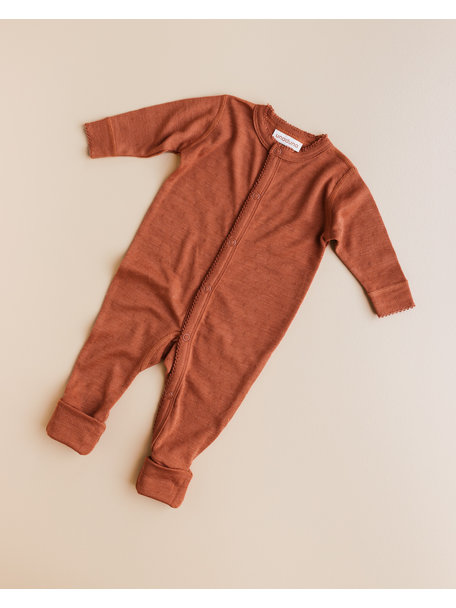 Unaduna Onesie pointelle 2 in 1 feet wol/zijde - umber