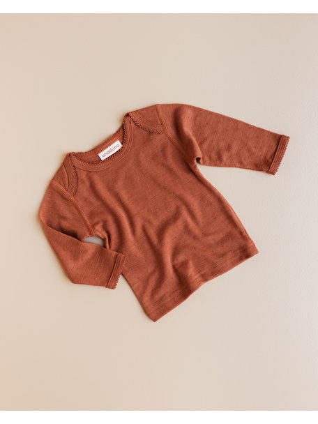 Unaduna Babyshirtje pointelle wol/zijde - umber