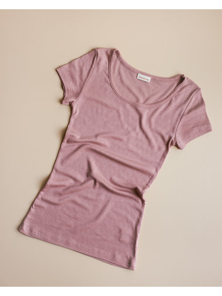 Unaduna Dameshemd short sleeves pointelle wol/zijde - cameo rose