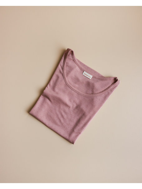 Unaduna Dameshemd short sleeves pointelle wol/zijde - cameo rose