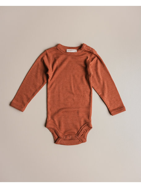 Unaduna Rompertje longsleeves pointelle wol/zijde - umber