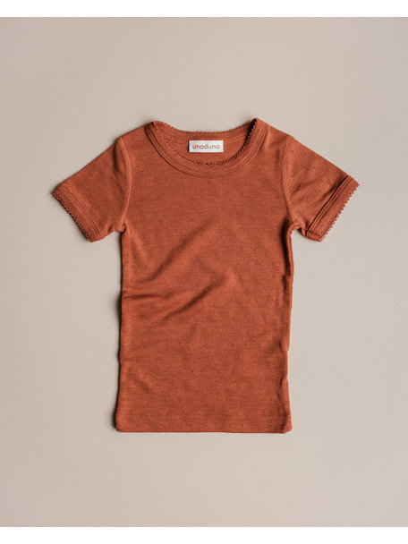 Unaduna Shirt short sleeves pointelle wol/zijde - umber