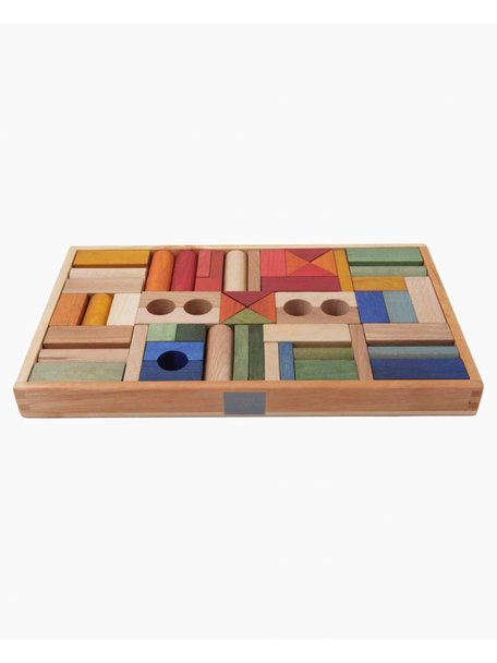Wooden Story Houten speelgoed blokken in bak - regenboog 54 blokken