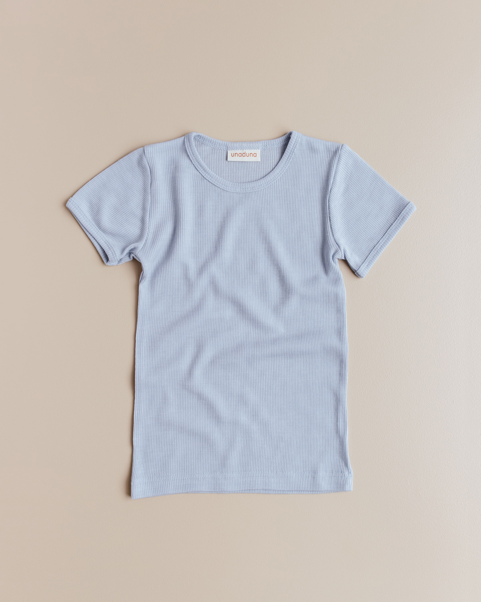 Unaduna Short sleeves tiny rib wol/zijde blue bird: zomers