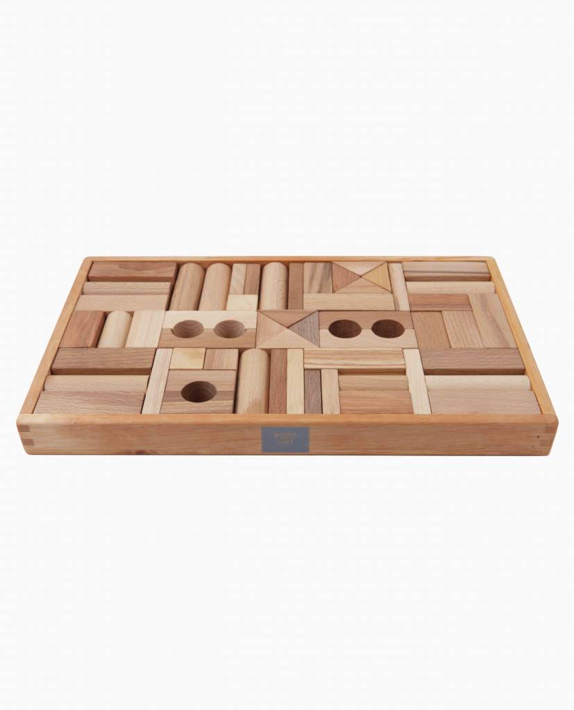 Uitleg keuken Invloed Wooden story Houten speelgoed blokken in bak - naturel 54 blokken - Ziloen