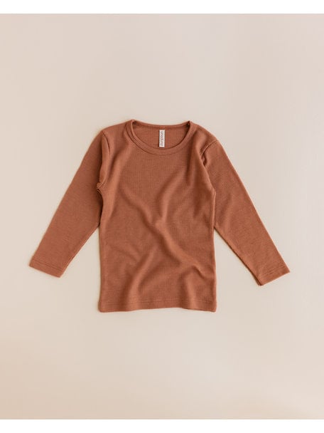 Unaduna Wollen longsleeve tiny rib - siënna clay