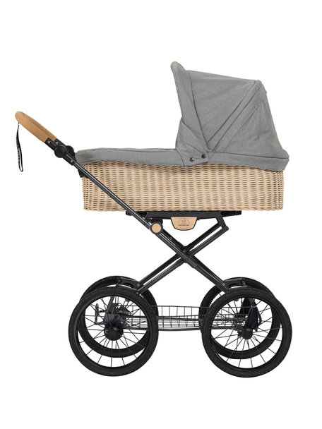 Naturkind Kinderwagen Ida mottled grey - basis model inclusief gevlochten reiswieg