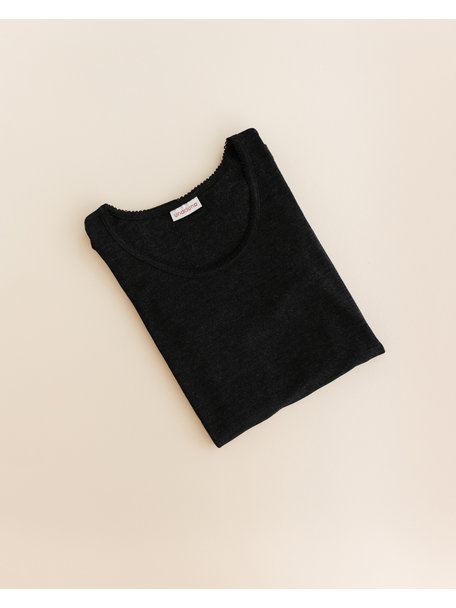 Unaduna Dameshemd long sleeves pointelle wol/zijde - ebony