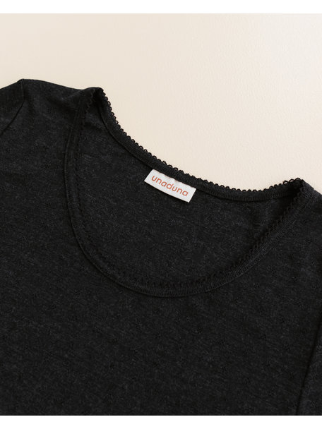 Unaduna Dameshemd long sleeves pointelle wol/zijde - ebony