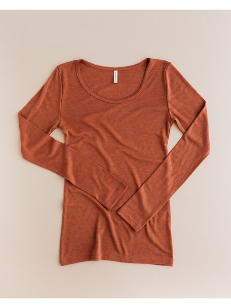 Unaduna Dameshemd long sleeves pointelle wol/zijde - umber