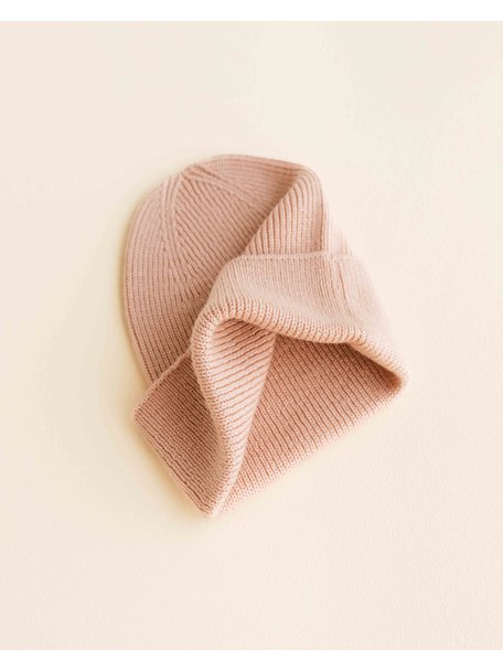 Hvid Ribbeanie newborn Fonzie - rose