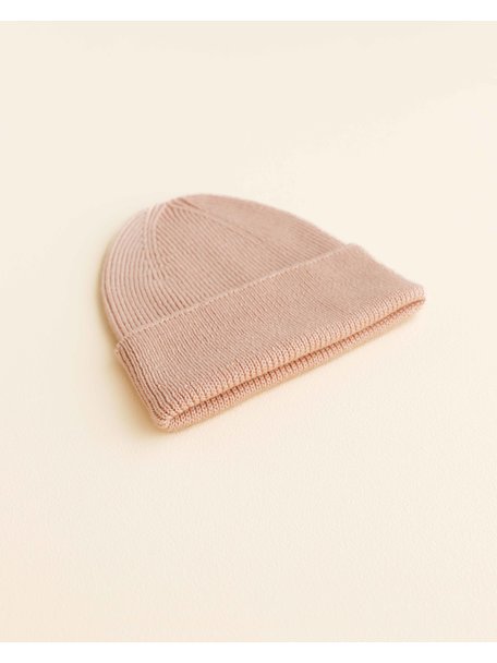 Hvid Ribbeanie newborn Fonzie - rose