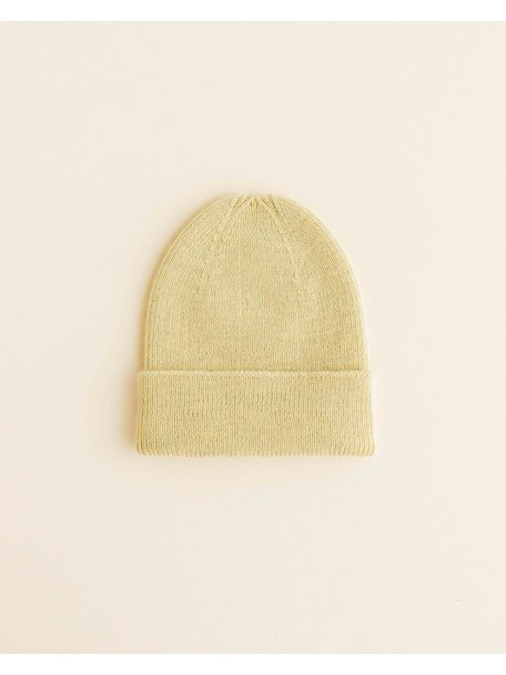 Hvid Ribbeanie newborn Fonzie - light yellow