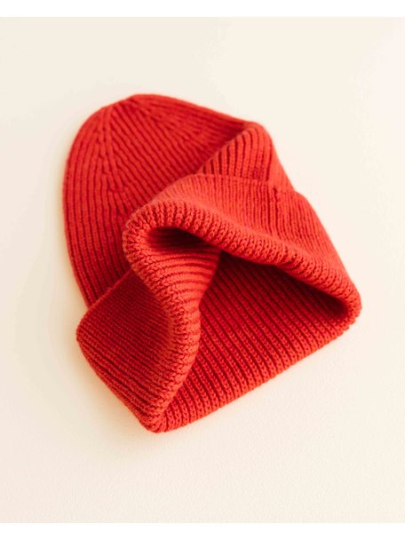 Hvid Dikke ribbeanie Fonzie - red