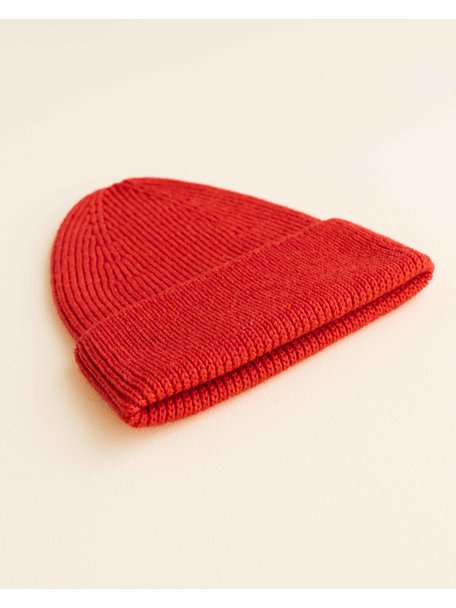 Hvid Dikke ribbeanie Fonzie - red