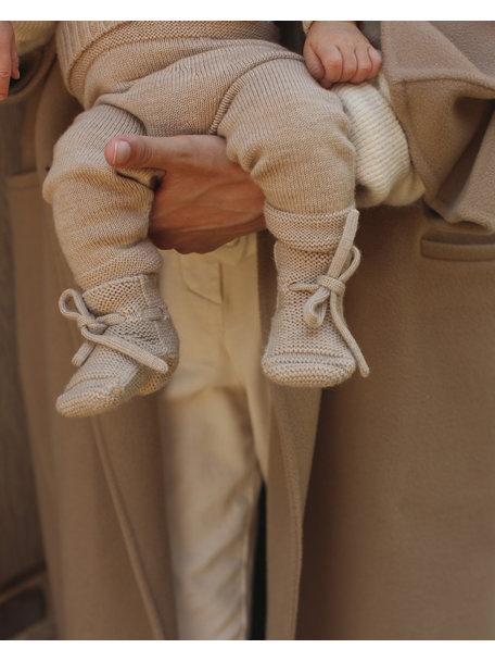 Hvid Slofjes van merino wol - sand