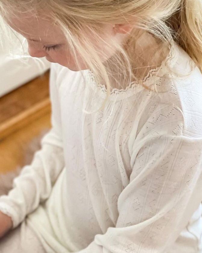 Meisjes shirt wol zijde ajour naturel