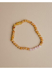 Amber Barnsteen dames enkelband met edelstenen 23cm - rozenkwarts/honey raw