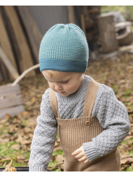 Disana Beanie van wol gemêleerd - pacific/mint