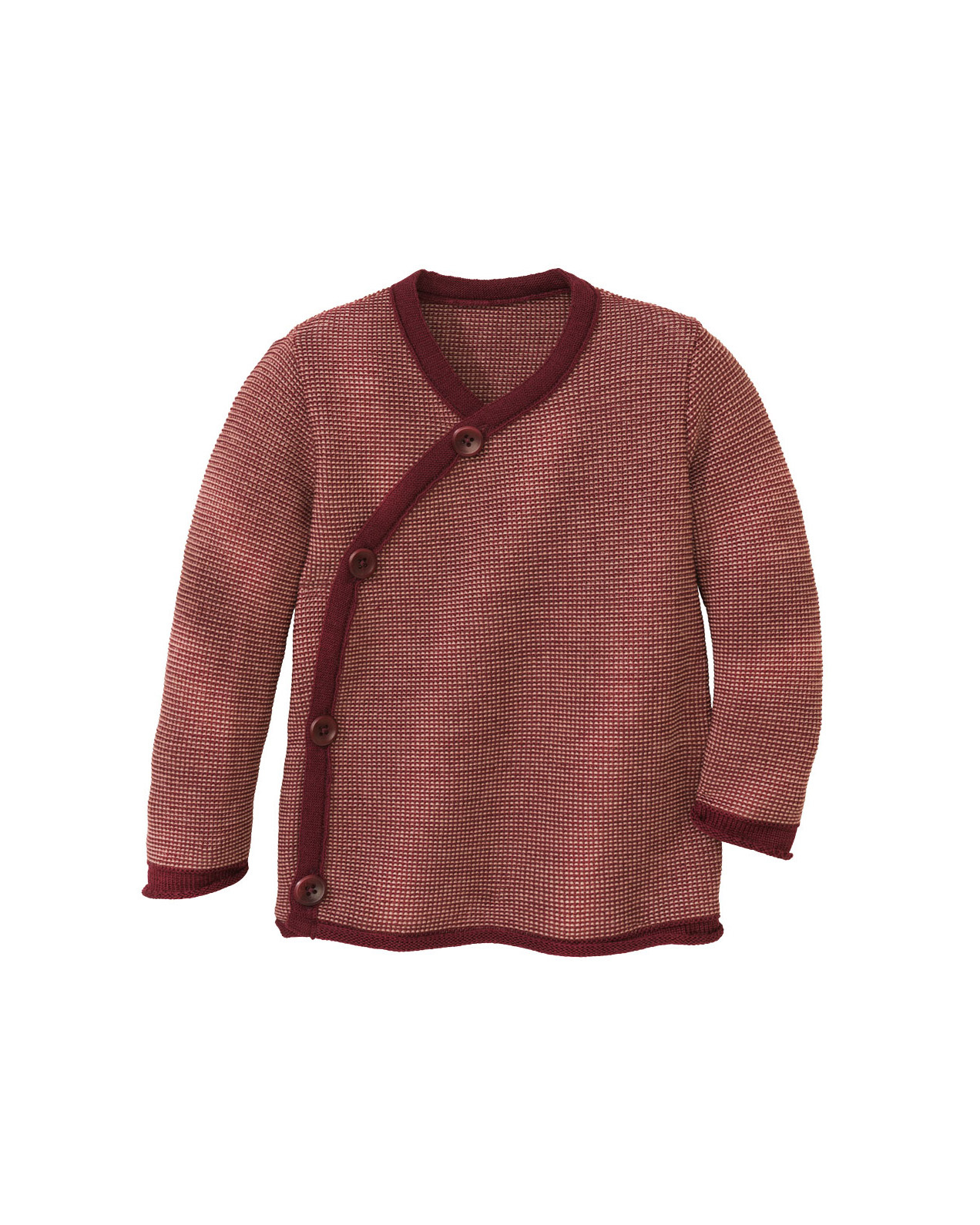 Wikkelvestje van merino wol cassis/roze