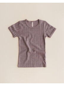 Unaduna Shirt short sleeves ajour streepje wol/zijde - heather