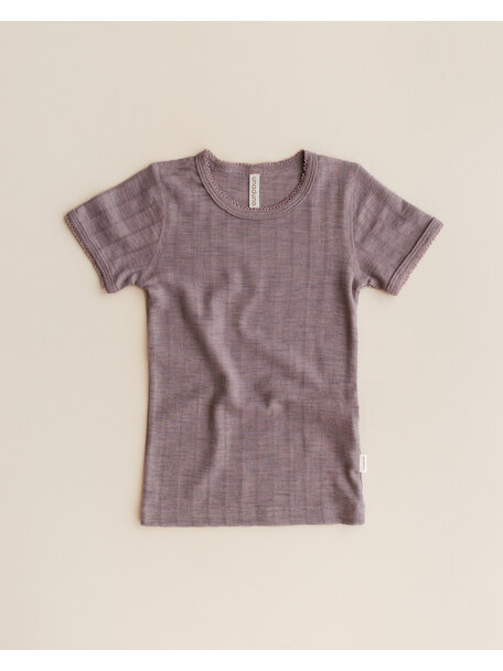Unaduna Shirt short sleeves ajour streepje wol/zijde - heather