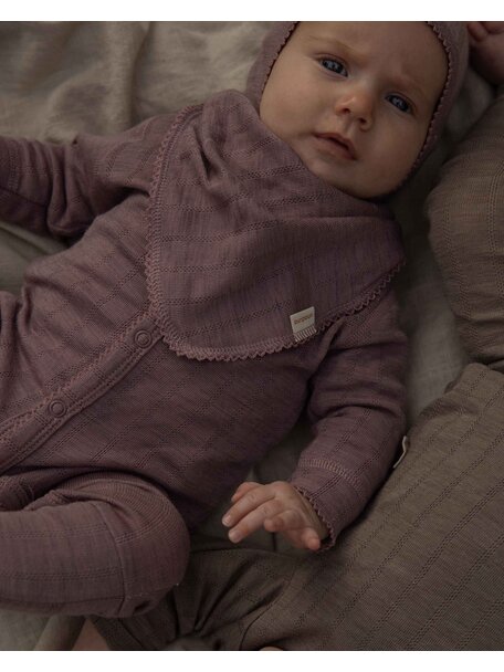 Unaduna Bib sjaaltje ajour streepje pointelle wol/zijde - heather melange