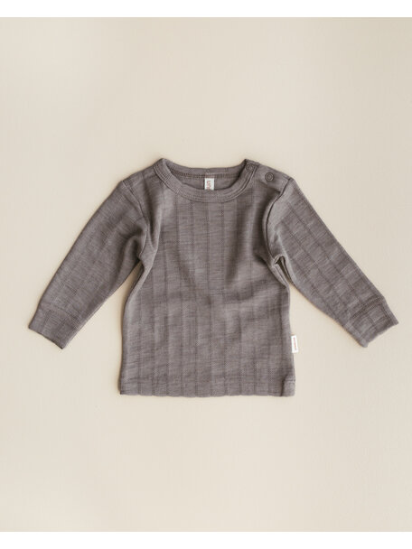 Unaduna Babyshirt longsleeves ajour streepje wol/zijde - hazel