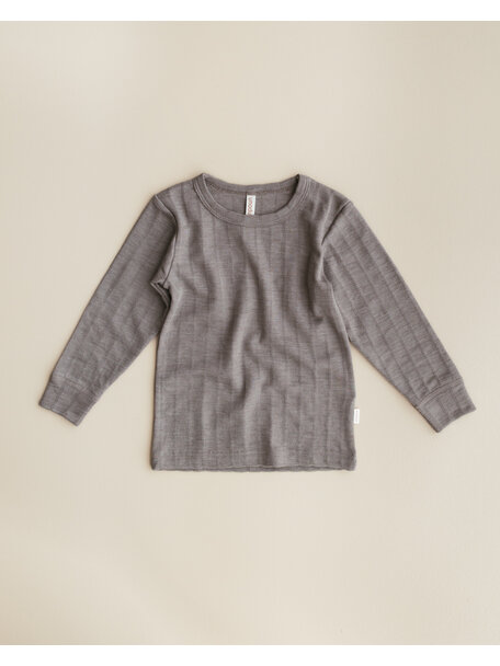 Unaduna Kindershirt longsleeves ajour streepje wol/zijde - hazel