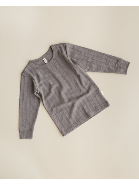 Unaduna Kindershirt longsleeves ajour streepje wol/zijde - hazel