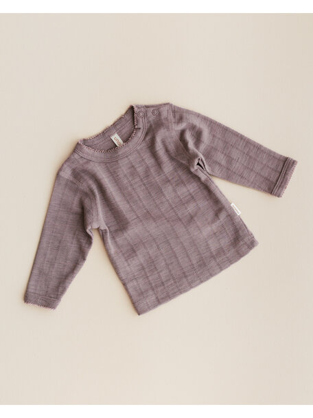 Unaduna Babyshirt longsleeves ajour streepje wol/zijde - heather