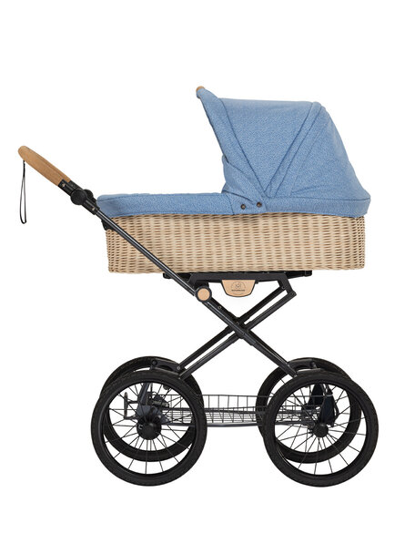 Naturkind Kinderwagen Ida blue flowered - onderstel inclusief gevlochten reiswieg