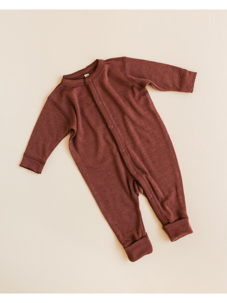 Unaduna Onesie pointelle 2 in 1 feet wol/zijde - henna dune