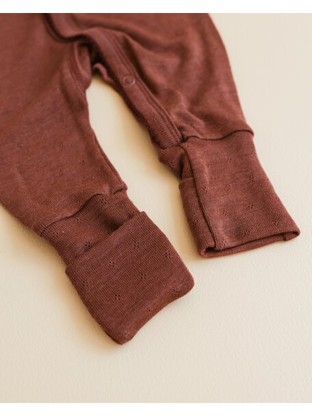 Unaduna Onesie pointelle 2 in 1 feet wol/zijde - henna dune