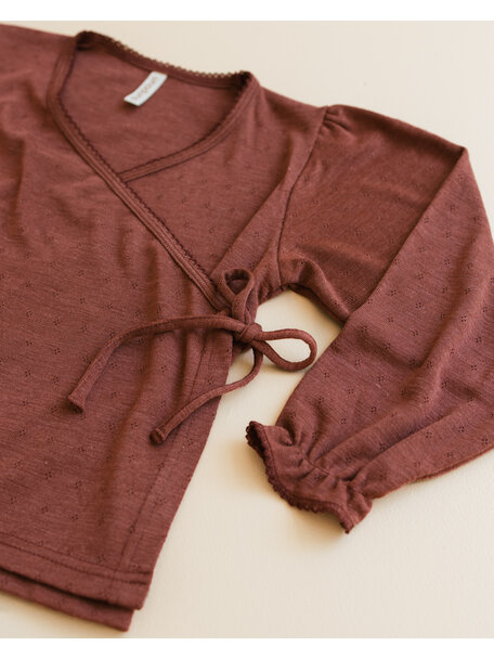 Unaduna Meisjes blouse pointelle wol/zijde - henna dune