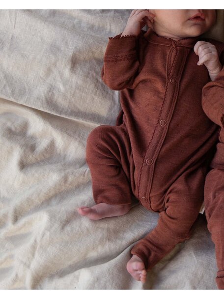 Unaduna Onesie pointelle 2 in 1 feet wol/zijde - henna dune
