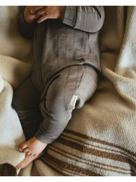 Unaduna Onesie ajour streepje 2 in 1 feet wol/zijde - hazel