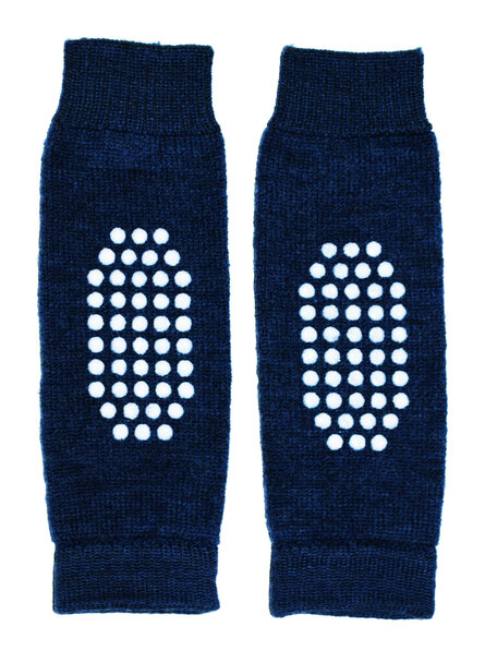Hirsch Natur Wollen kinderbeenwarmers antislip - donkerblauw