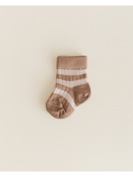 Unaduna Wollen rib babysokken gestreept - semla/mazarin