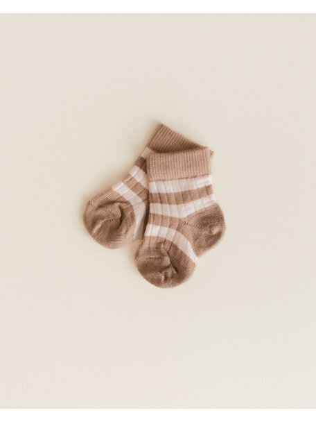 Unaduna Wollen rib babysokken gestreept - semla/mazarin