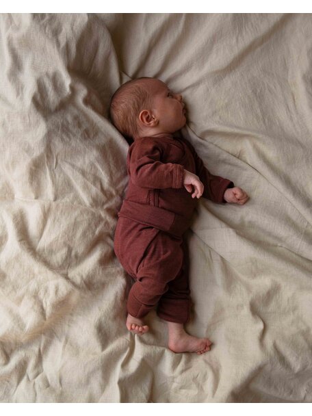 Unaduna Babybroekje pointelle 2 in 1 feet wol/zijde - henna dune