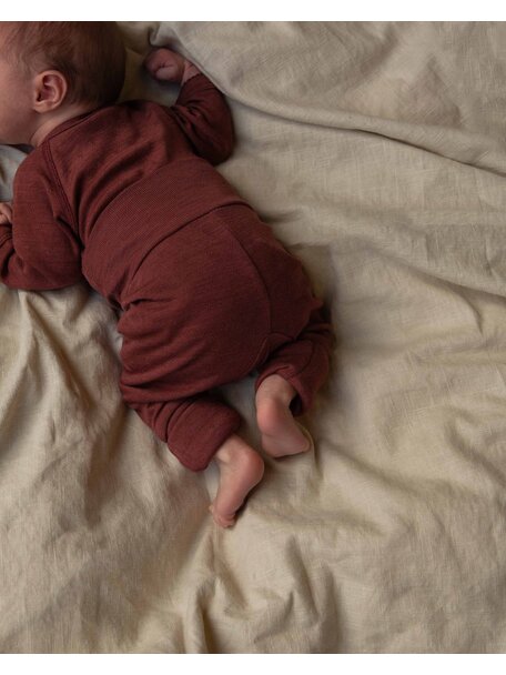 Unaduna Babybroekje pointelle 2 in 1 feet wol/zijde - henna dune