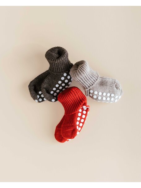 Hirsch Natur Wollen sokken met anti-slip stippen - rood