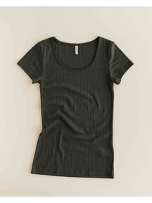 Unaduna Dameshemd short sleeves rib wol/zijde - wakame